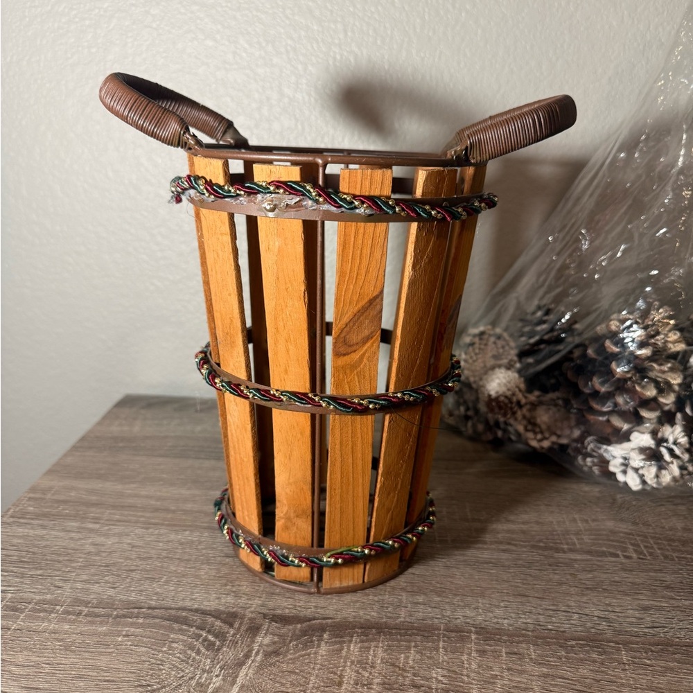 Charming Tan Wooden Basket with Handles